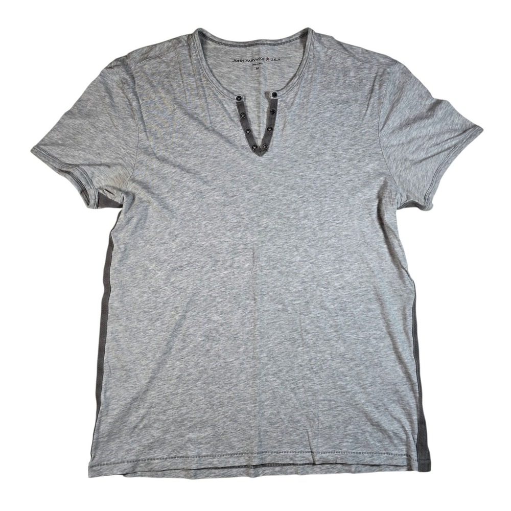 John Varvatos USA Henley Heathered Gray Grommet Crewneck Classic Shirt Men's M